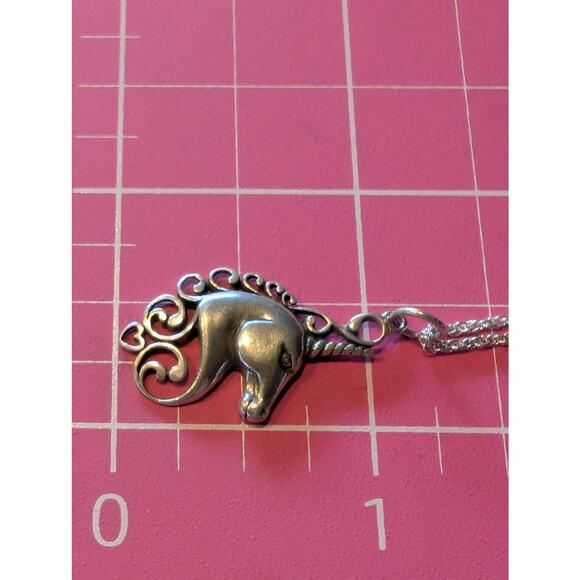 Vintage 1983 925 Sterling Silver Unicorn Pendant Charm Rope Chain 18" Necklace - Picture 8 of 8